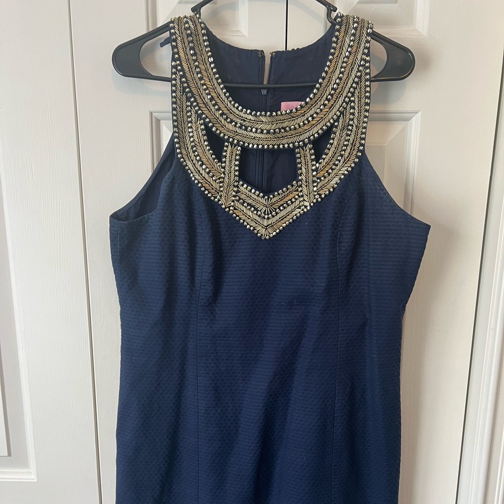 Lilly Pulitzer navy and gold beaded shift